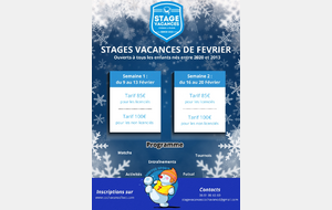 STAGES VACANCES HIVER 2026 : OUVERTURE DES INSCRIPTIONS