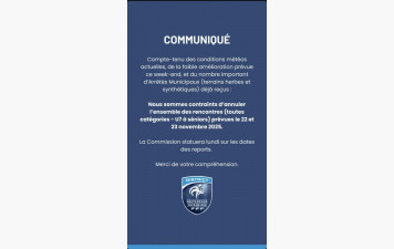 Annulation des rencontres du 22 et 23 novembre